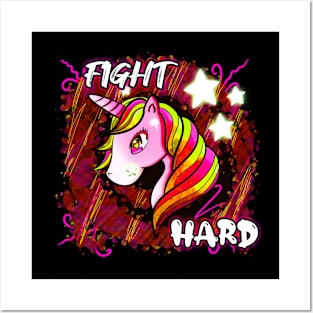 Fight Hard - Cute Unicorn Abstract Stars Posters and Art